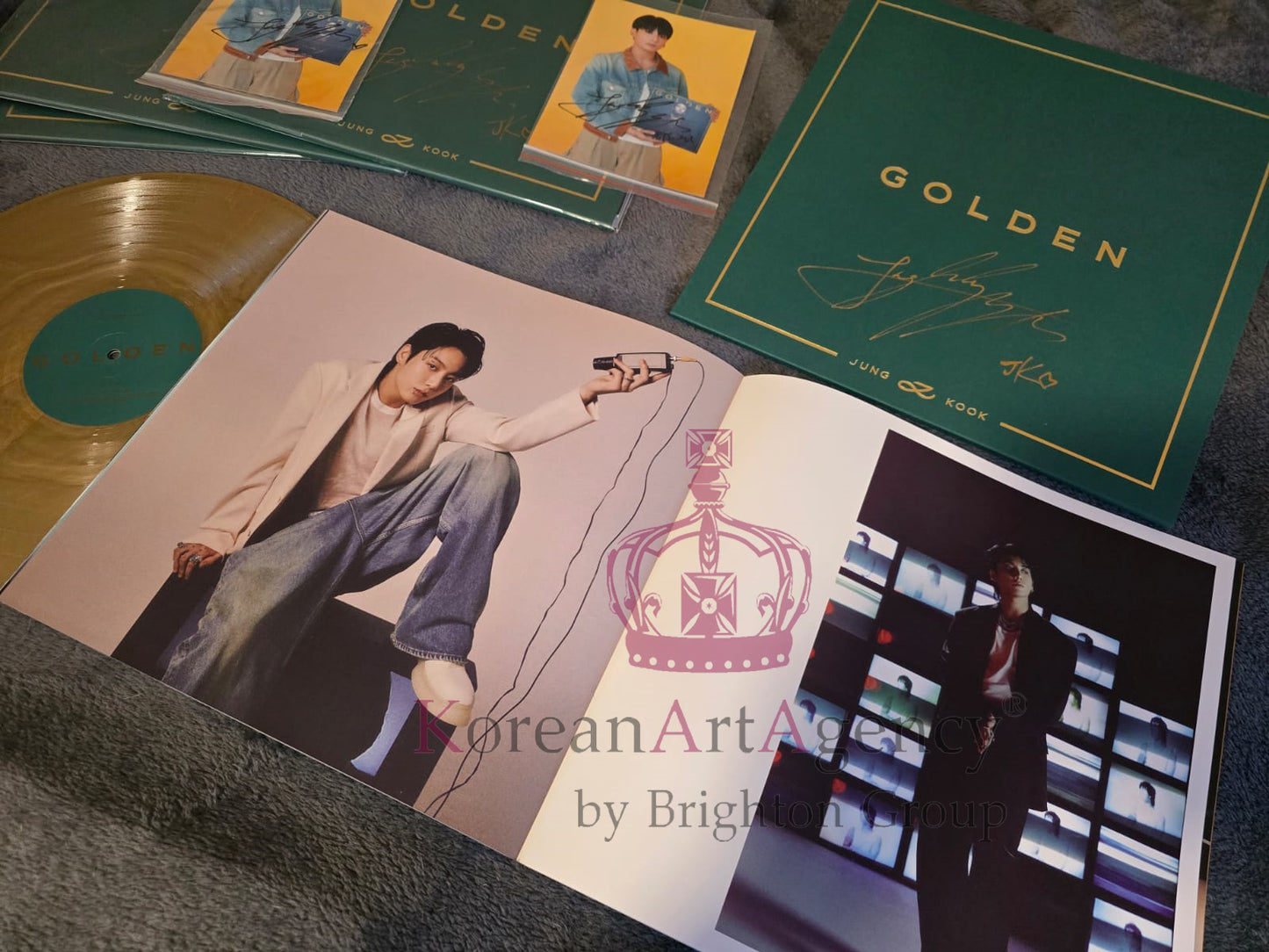 BTS Jungkook Golden Hand-Signed Autographed Album on Golden Record with Bonus Hand-signed Autograph photograph of Jungkook Rare and Limited with COA