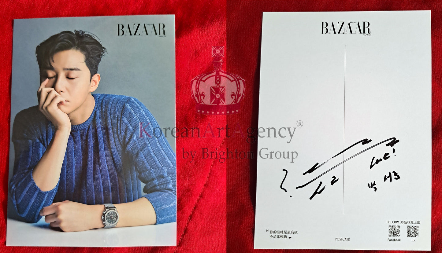 Park Seo Joon Harper's BAZAAR Taiwan MAY 2022 3pcs SET Postcard Autograph