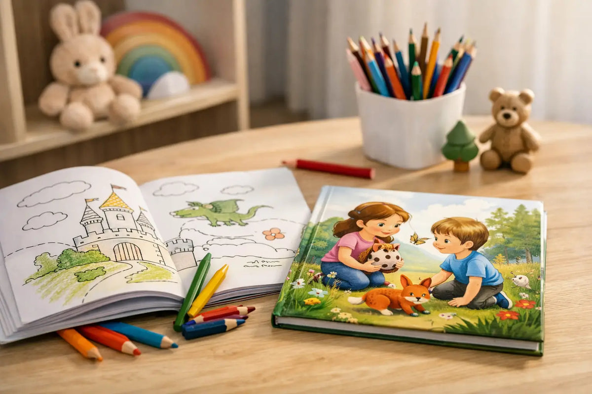 Choosing kinderbücher for reading and colouring