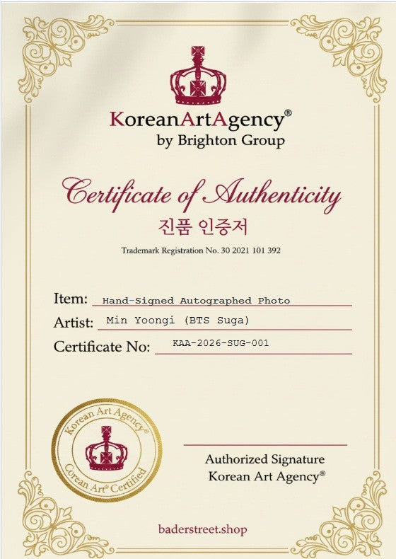 Certificate of Authenticity – Min Yoongi (BTS Suga) – Korean Art Agency