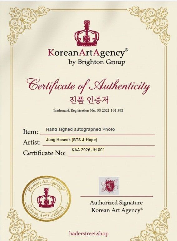 Certificate of Authenticity – Jung Hoseok (BTS J-Hope) – Korean Art Agency