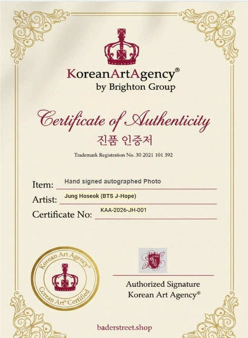 Certificate of Authenticity – Jung Hoseok (BTS J-Hope) – Korean Art Agency