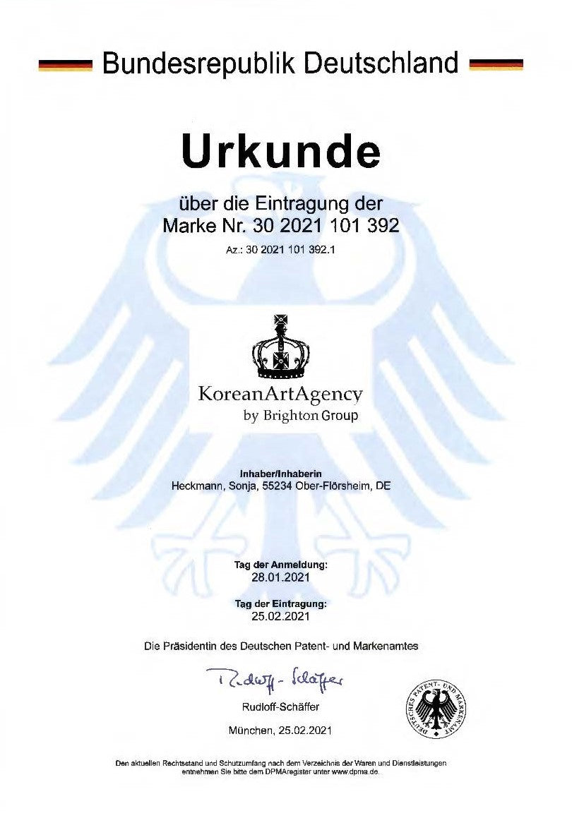Markenurkunde – KoreanArtAgency by Brighton Group – Marke Nr. 30 2021 101 392