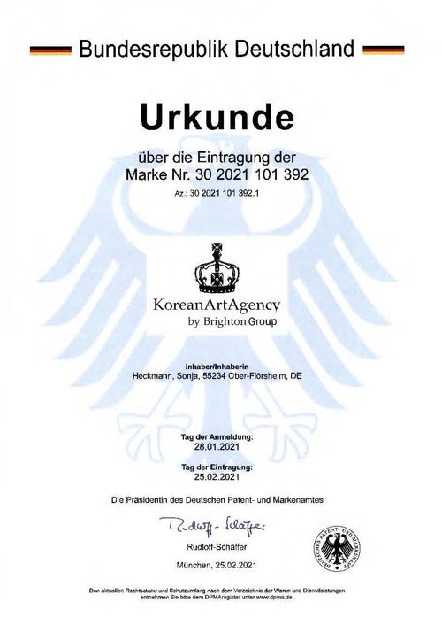 Markenurkunde – KoreanArtAgency by Brighton Group – Marke Nr. 30 2021 101 392