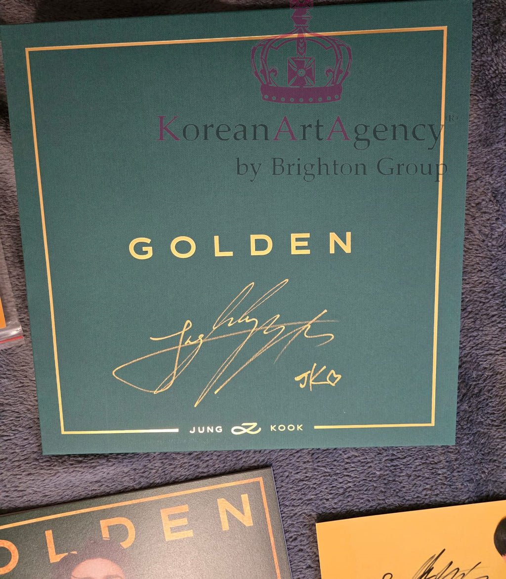 BTS Jungkook Golden Hand-Signed Autographed Album on Golden Record with Bonus Hand-signed Autograph photograph of Jungkook Rare and Limited with COA
