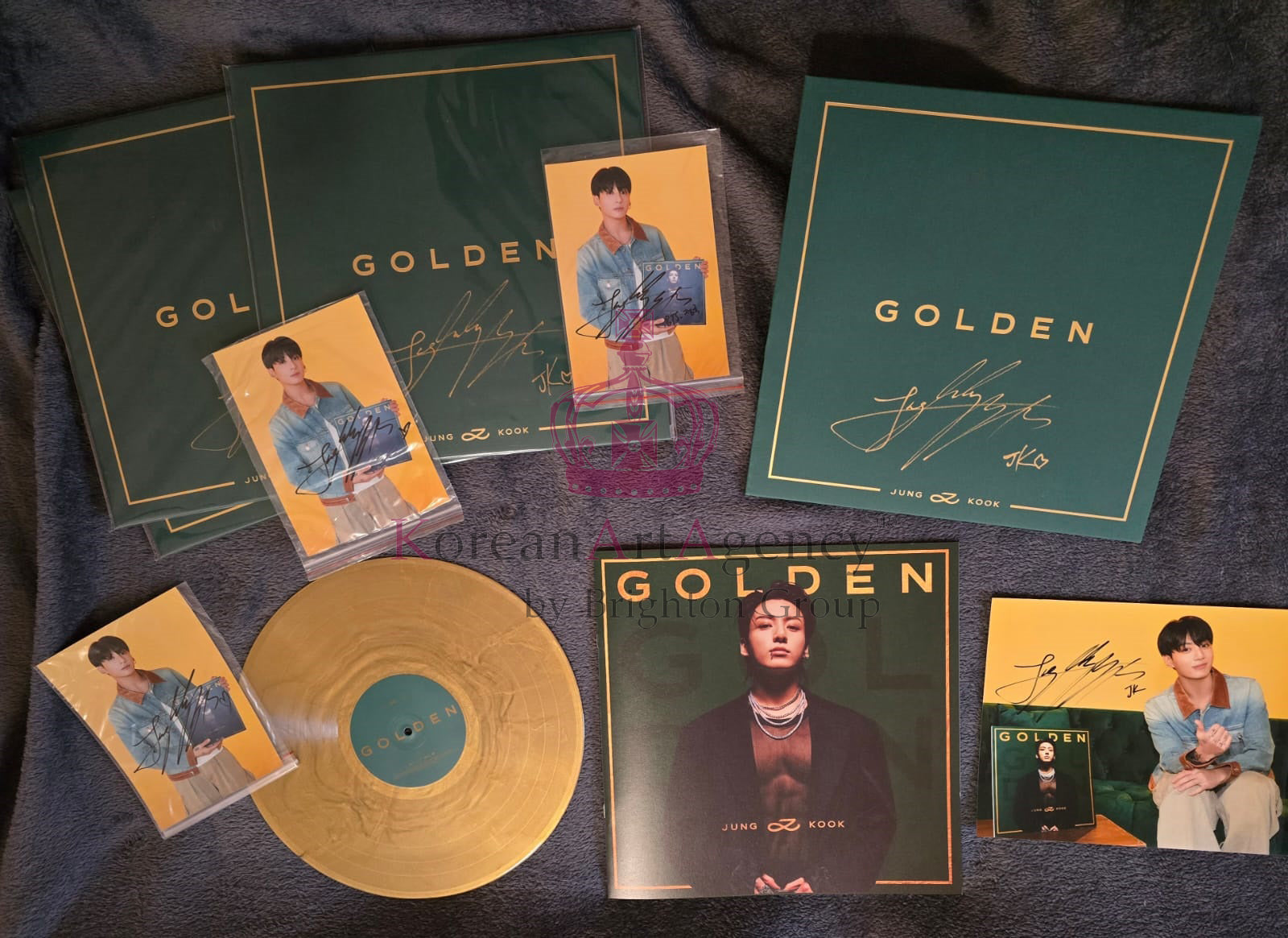 BTS Jungkook Golden Hand-Signed Autographed Album on Golden Record with Bonus Hand-signed Autograph photograph of Jungkook Rare and Limited with COA