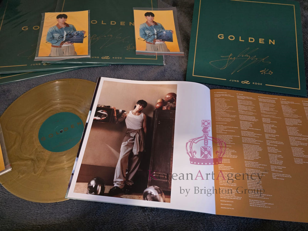 BTS Jungkook Golden Hand-Signed Autographed Album on Golden Record with Bonus Hand-signed Autograph photograph of Jungkook Rare and Limited with COA