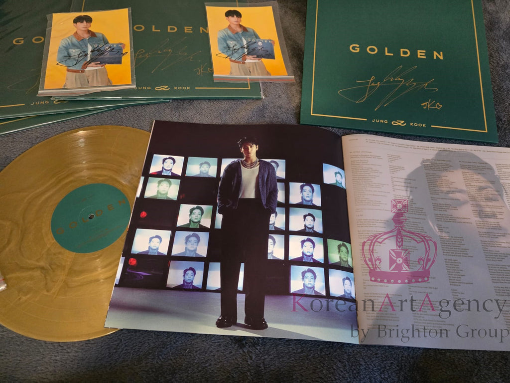 BTS Jungkook Golden Hand-Signed Autographed Album on Golden Record with Bonus Hand-signed Autograph photograph of Jungkook Rare and Limited with COA