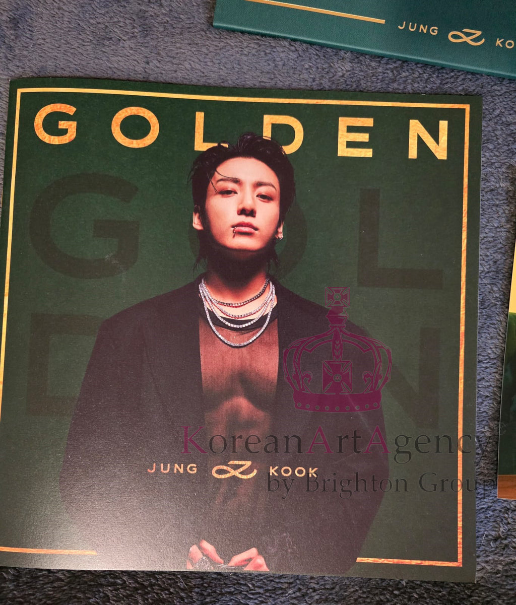 BTS Jungkook Golden Hand-Signed Autographed Album on Golden Record with Bonus Hand-signed Autograph photograph of Jungkook Rare and Limited with COA