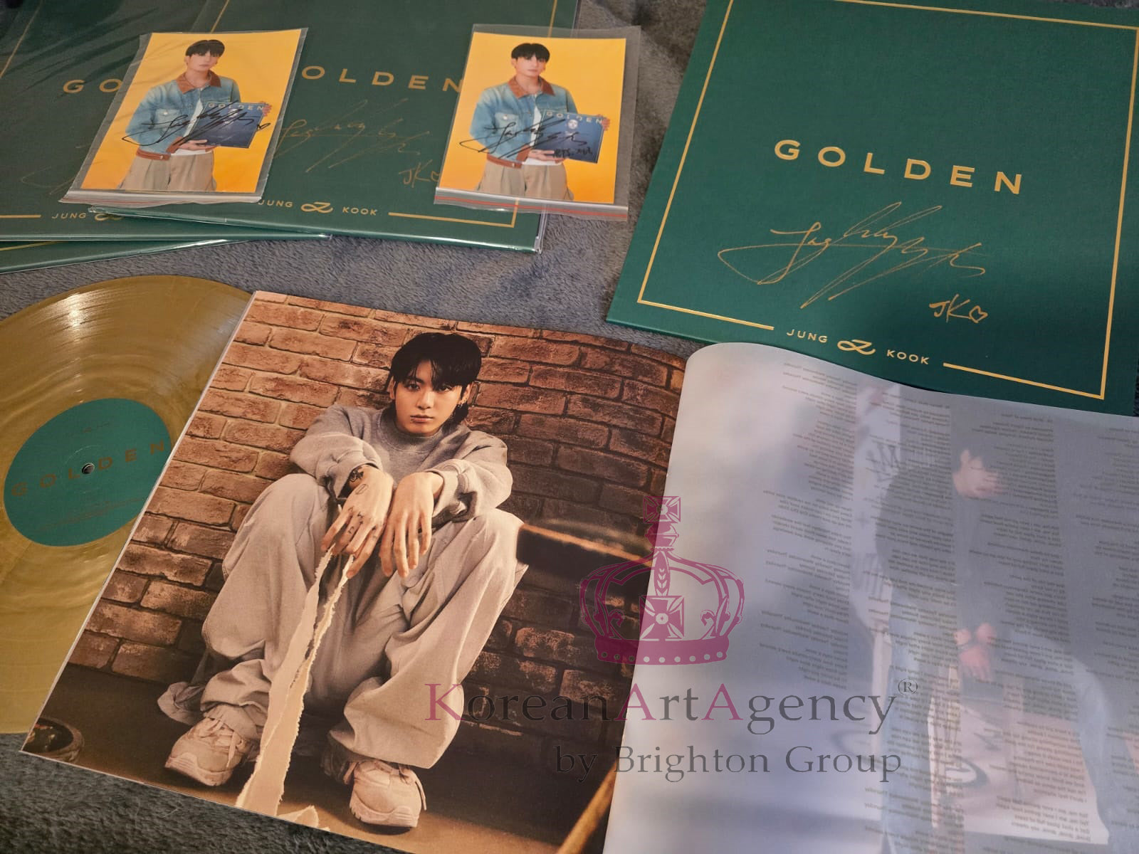 BTS Jungkook Golden Hand-Signed Autographed Album on Golden Record with Bonus Hand-signed Autograph photograph of Jungkook Rare and Limited with COA