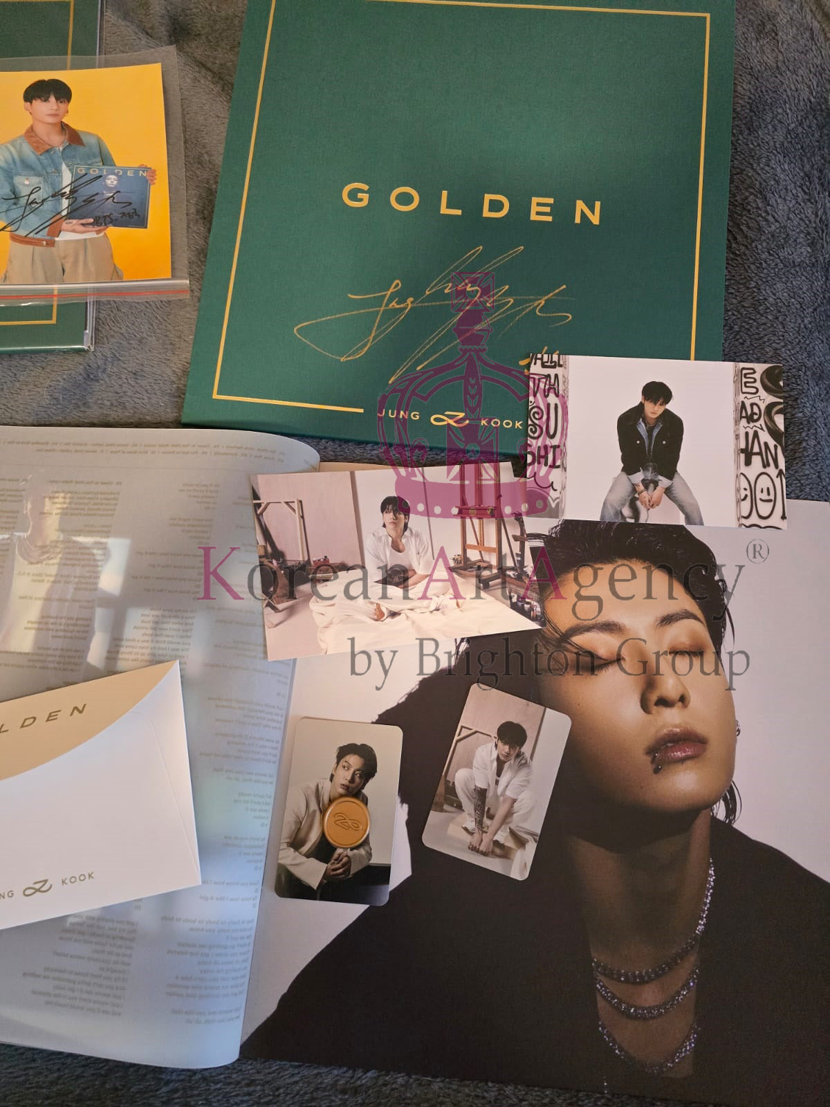 BTS Jungkook Golden Hand-Signed Autographed Album on Golden Record with Bonus Hand-signed Autograph photograph of Jungkook Rare and Limited with COA