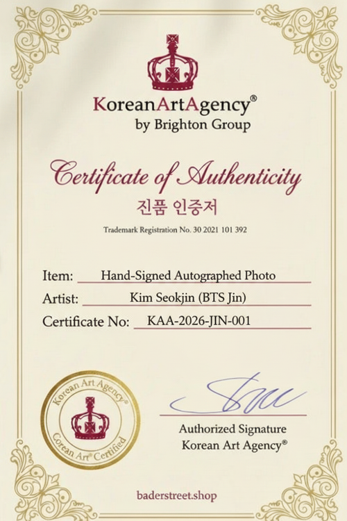 Certificate of Authenticity – Kim Seokjin (BTS Jin) – Korean Art Agency