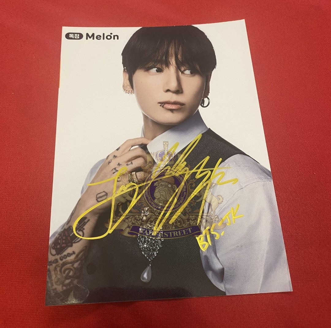 BTS Signed Autograph Photo Cards – Rare Melon Promo Set | Jungkook, Jimin, RM, V, Jin, J-Hope, Suga | Kpop Collectible Memorabilia