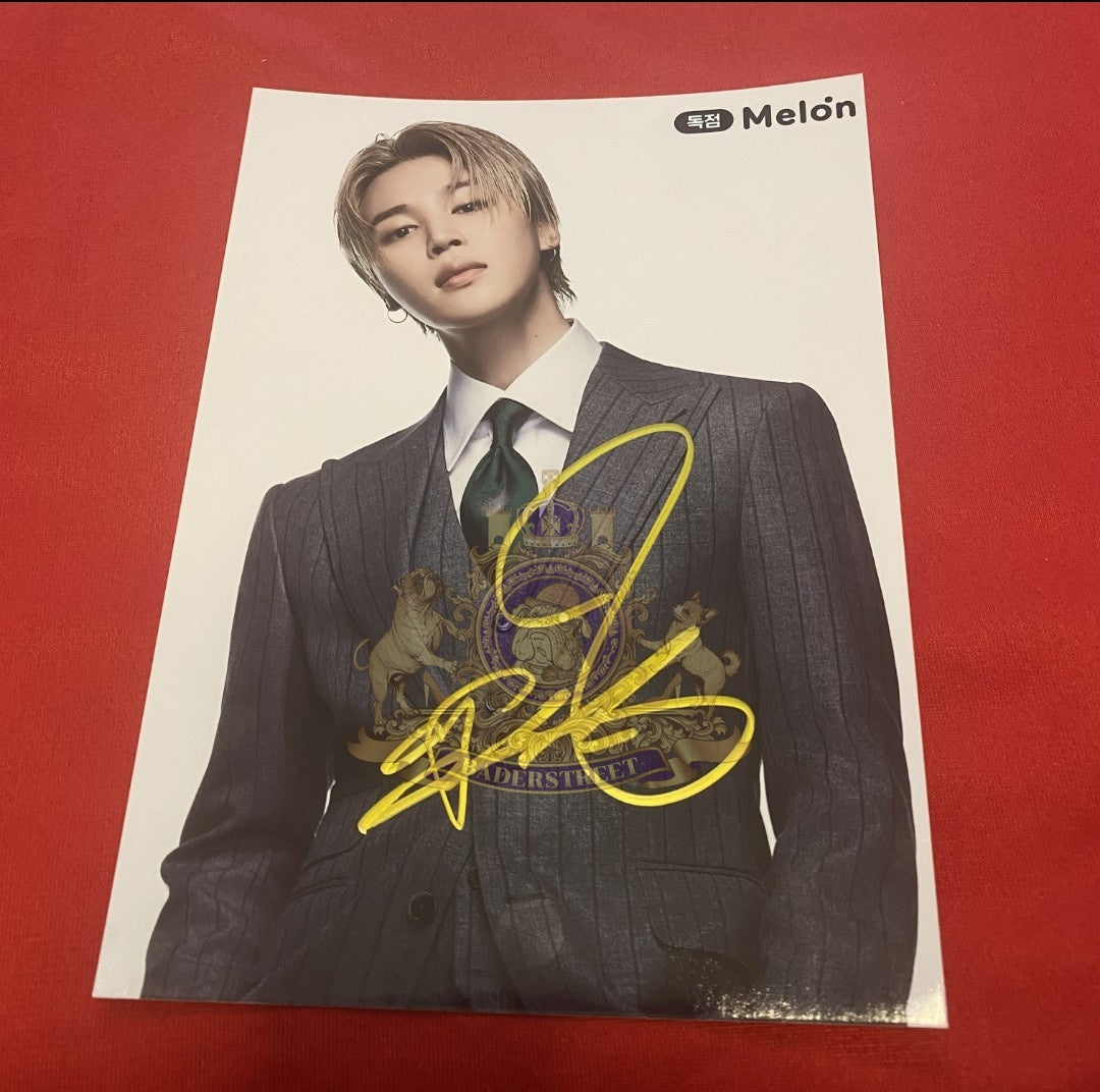 BTS Signed Autograph Photo Cards – Rare Melon Promo Set | Jungkook, Jimin, RM, V, Jin, J-Hope, Suga | Kpop Collectible Memorabilia