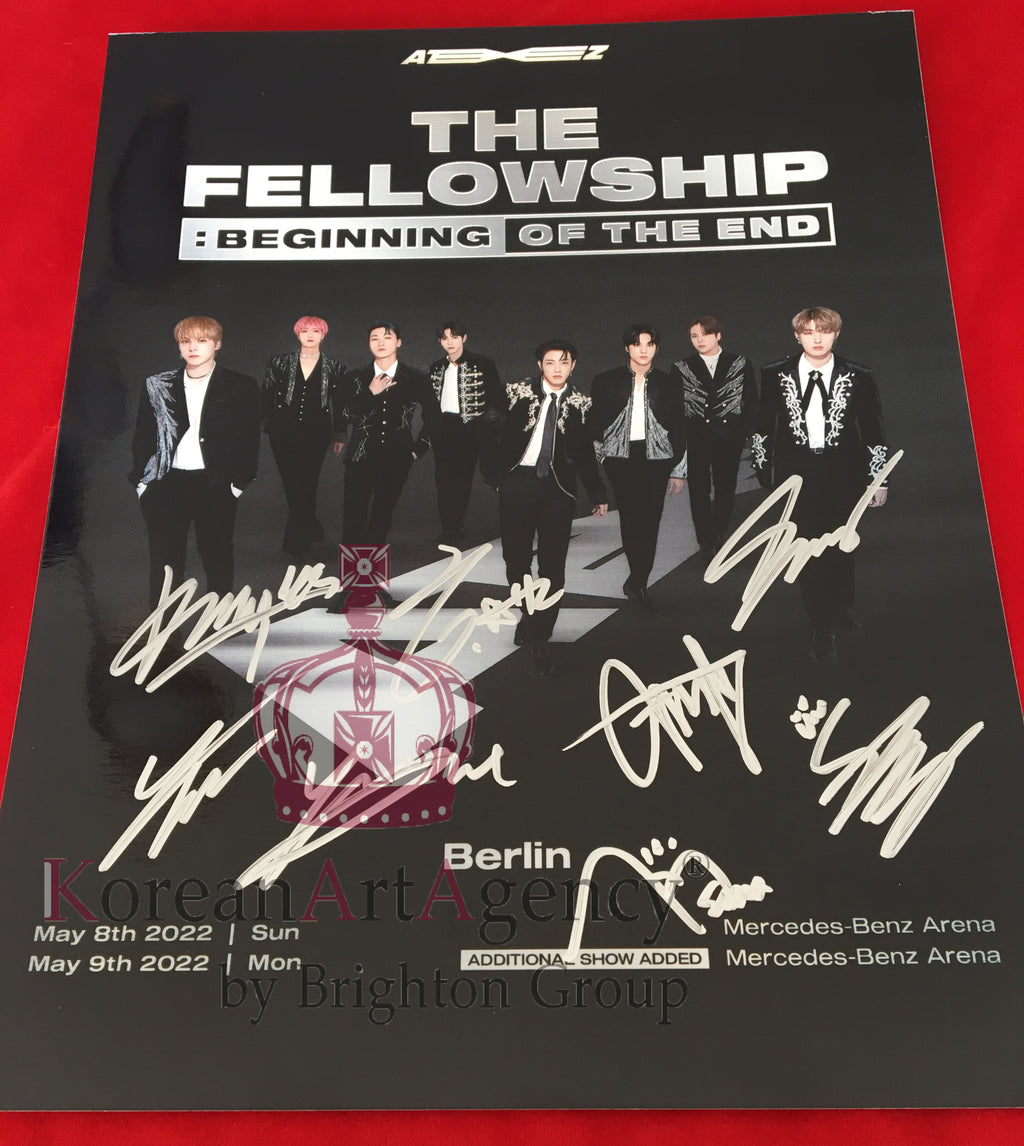 Ateez Hong Joong Seunghwa Yunho Yeosang San Mingi Woo Young Jong Ho 30x26cm 10inches Autograph – Film & Merchandise