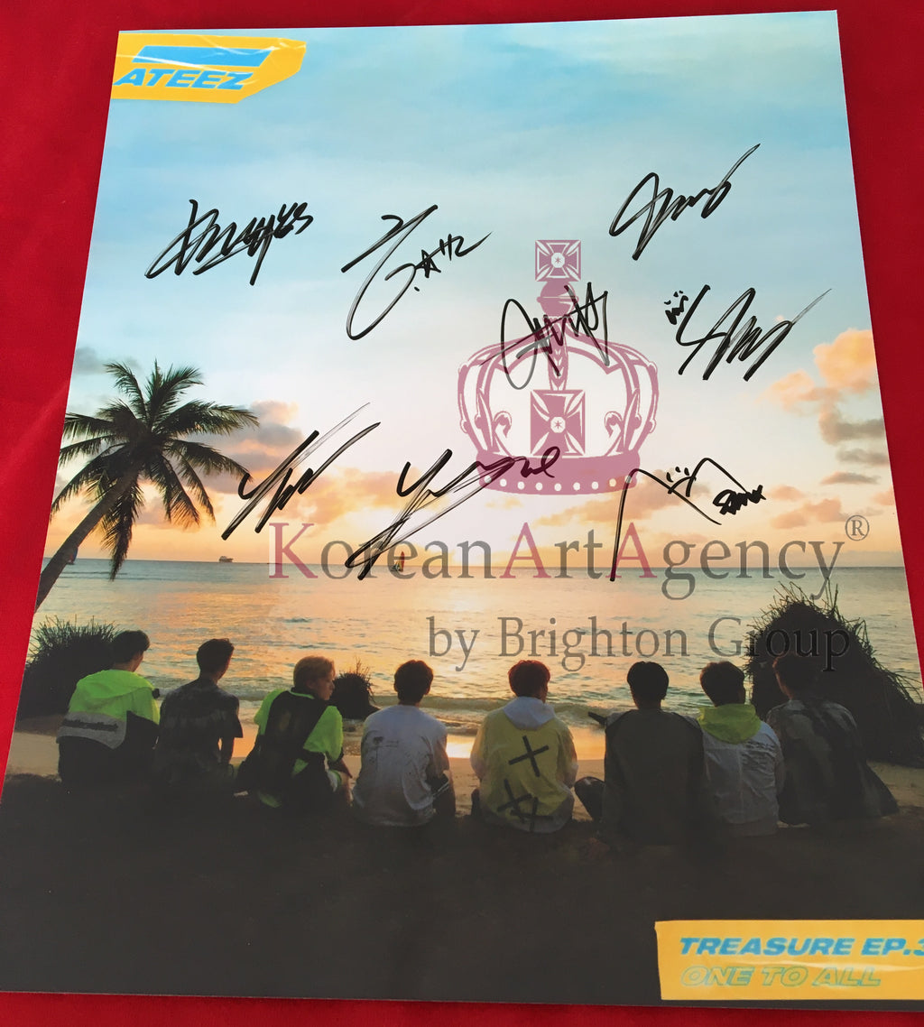 Ateez Hong Joong Seunghwa Yunho Yeosang San Mingi Woo Young Jong Ho 30x26cm 10inches Autograph – Film & Merchandise