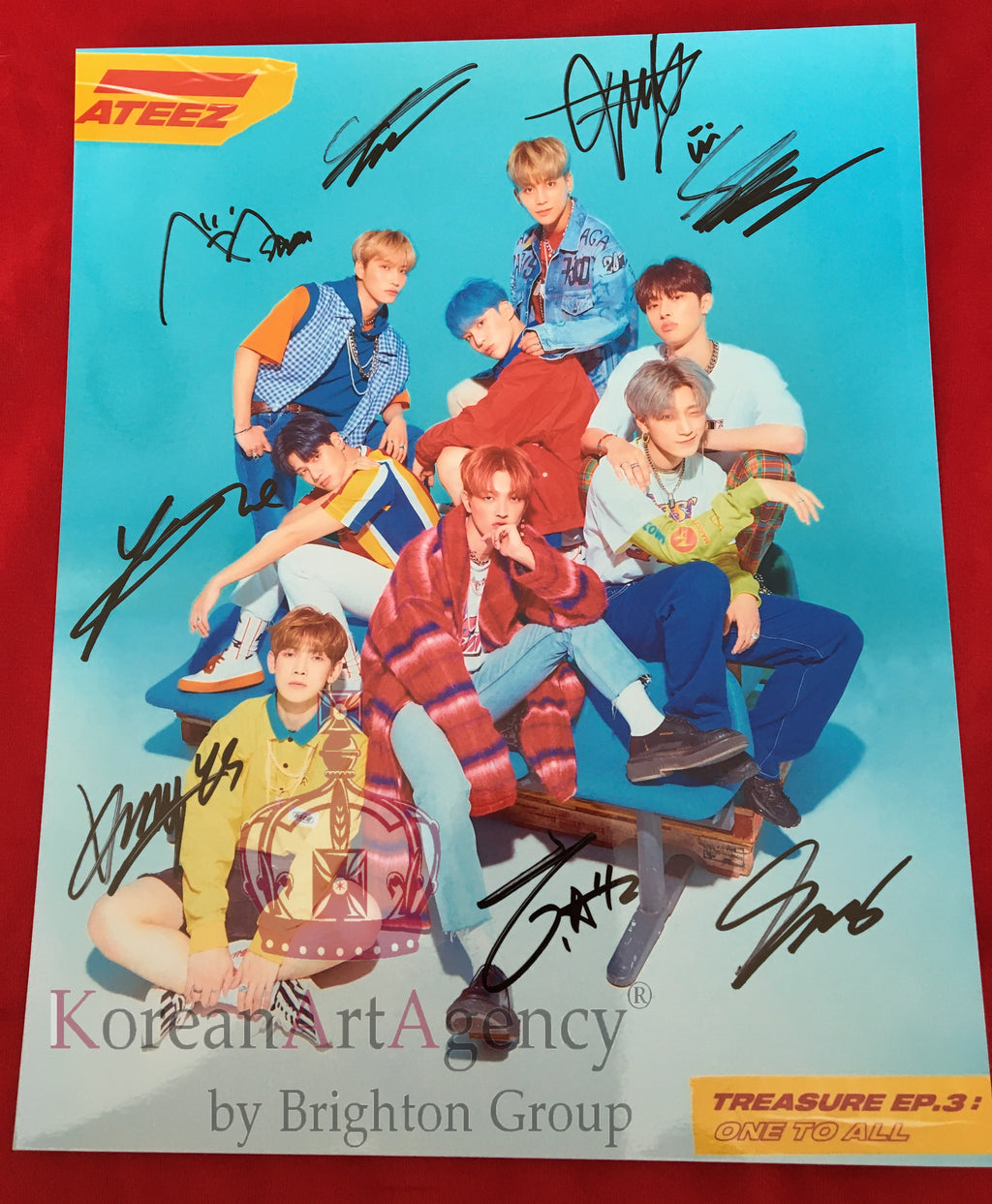 Ateez Hong Joong Seunghwa Yunho Yeosang San Mingi Woo Young Jong Ho 30x26cm 10inches Autograph – Film & Merchandise