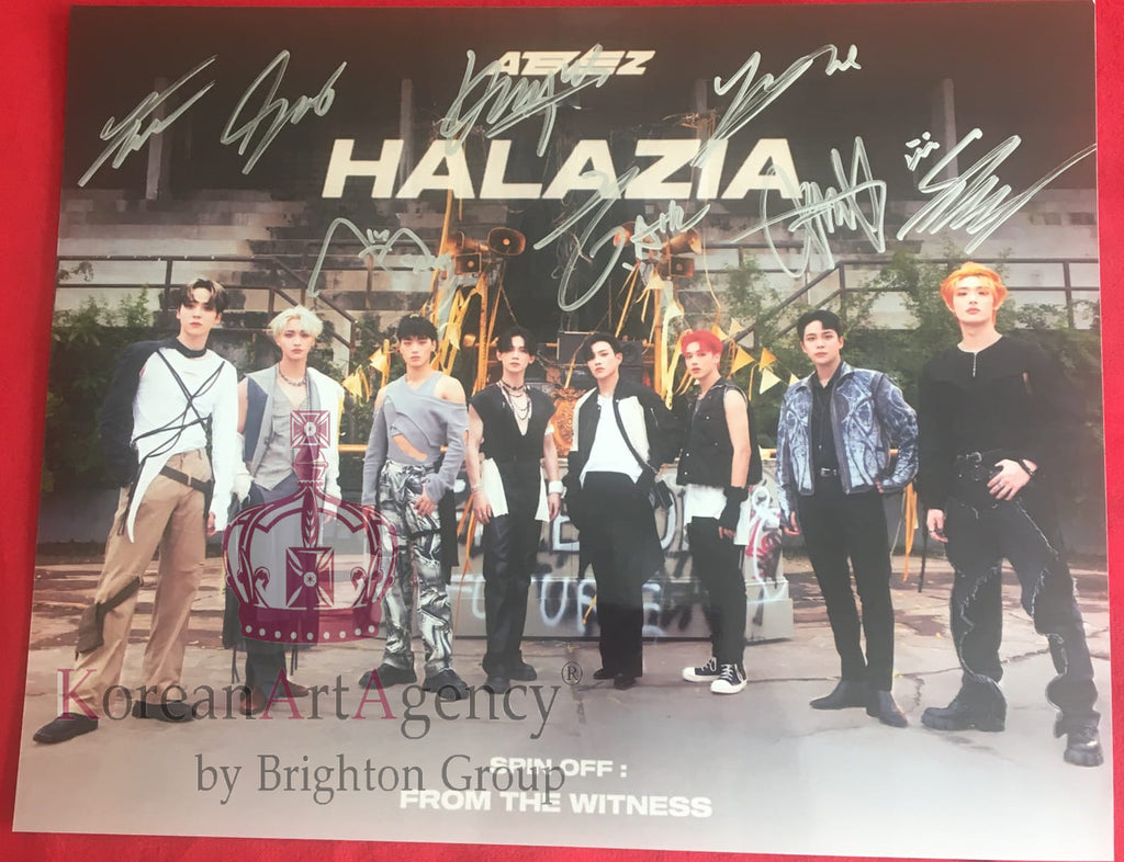 Ateez Hong Joong Seunghwa Yunho Yeosang San Mingi Woo Young Jong Ho 30x26cm 10inches Autograph – Film & Merchandise